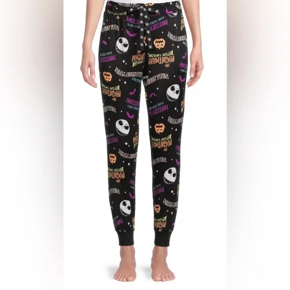 NWT Nightmare Before Christmas Allover Print Black Jogger Sleep Lounge Pants - Picture 2 of 7